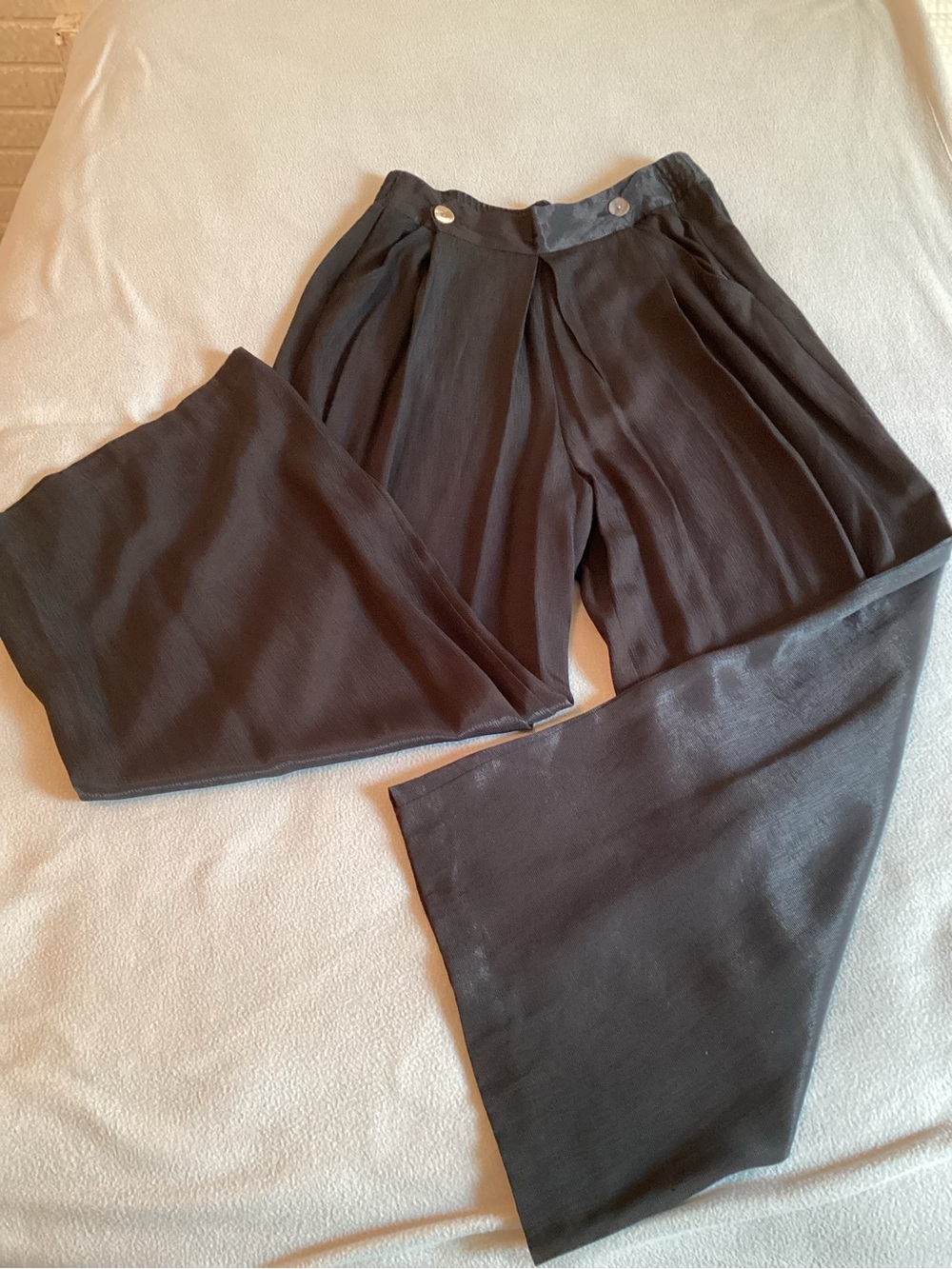 Rina Rossi Black Wide-Leg Pleated Front Trousers Sz 8 Vintage USA Made Palazzo